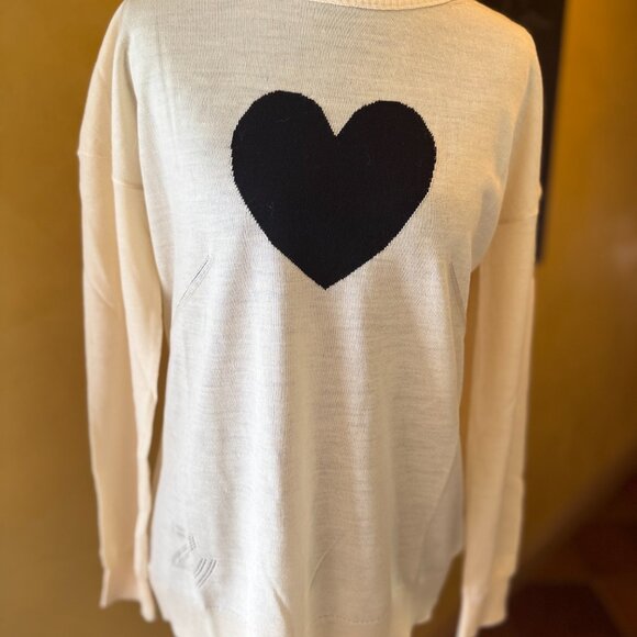 NWT! Zadig & Voltaire Gaby Heart Intarsia Sweater – Ecru – Size Small - Picture 2 of 15